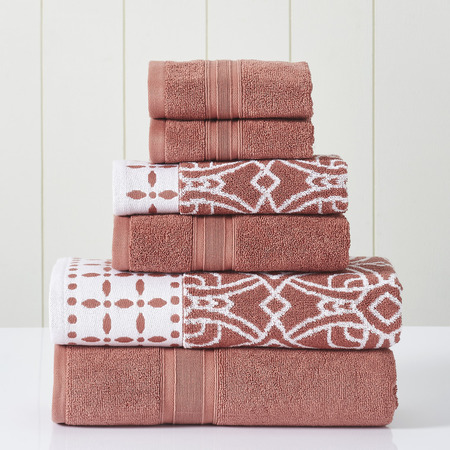 Modern Threads Modern Threads 6-Piece Yarn Dyed Jacquard/Solid towel set Monroe Clay 5YDJQMOE-CLY-ST